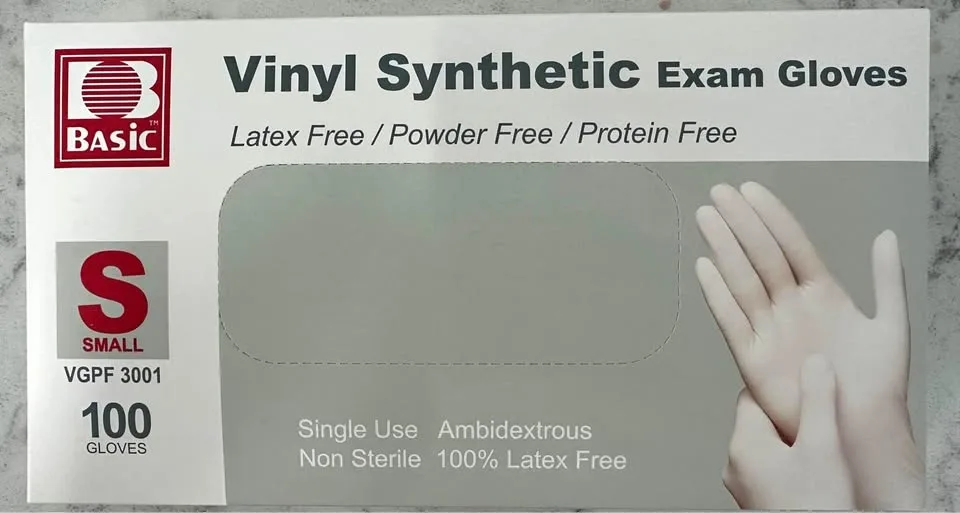 Vinyl synthetic gloves $6 per box, $100 for 18 boxes