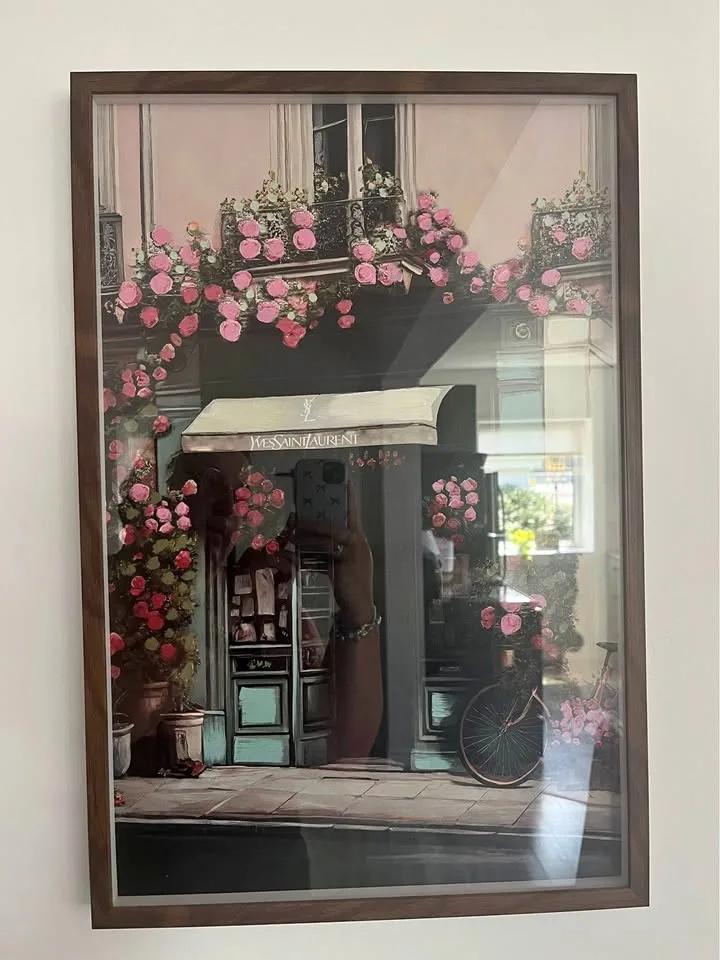 Pink/Red Flower in Brown Frame