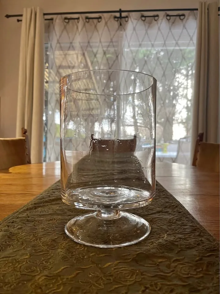 Clear Glass Pedestal Vase / Hurricane Candle Holder