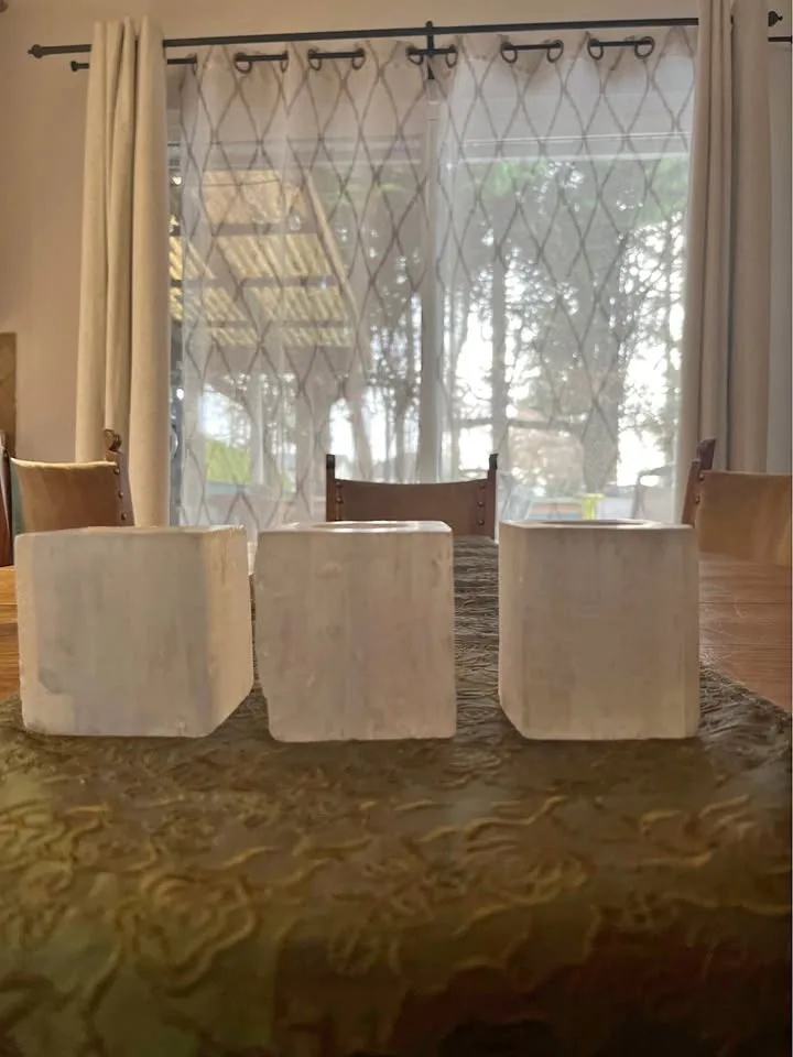 ✨ Set of 3 Natural Selenite Candle Holders 🇲🇦 — Square Carved ✨