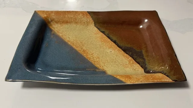 Large Vintage Abstract Studio Pottery Catchall Footed Tray