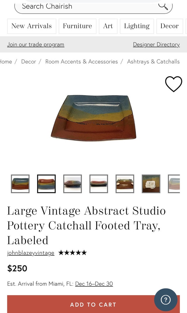 Large Vintage Abstract Studio Pottery Catchall Footed Tray - photo 2