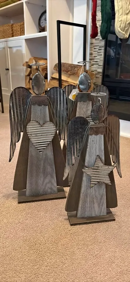 3 galvanized metal and wood angels