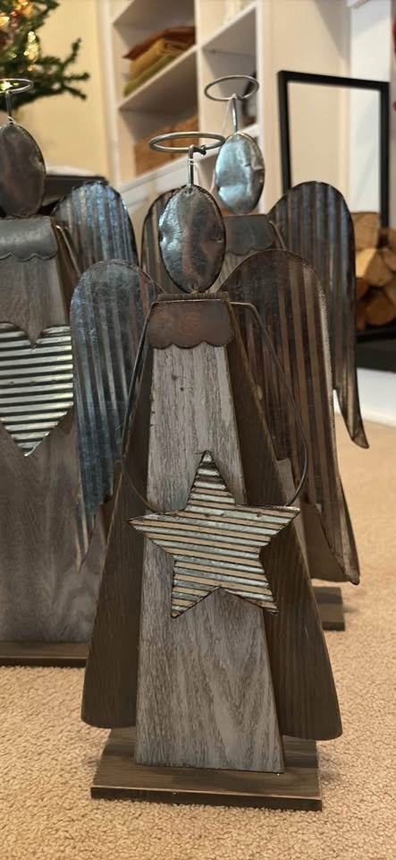3 galvanized metal and wood angels - photo 2