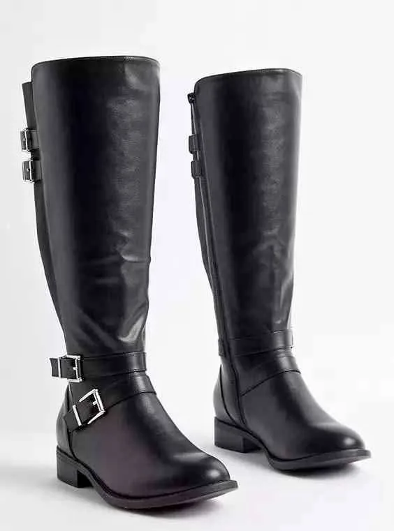 Torrid Black Knee High Buckle Boots
