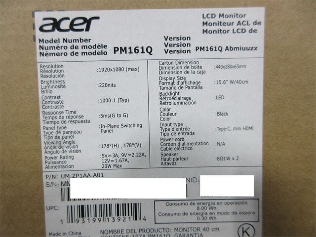 ACER PM161Q 15.6" FHD PORTABLE USB-C MONITOR - photo 3