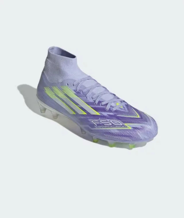 Adidas Lavender Soccer Cleats with White and Neon Accents