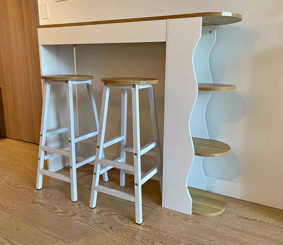 Wooden bar table and chairs set for small spaces