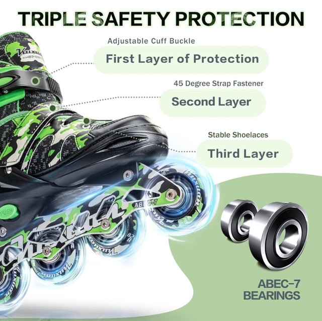 Brand New Kuxuan Adjustable Inline Skates - Green/Black - photo 2