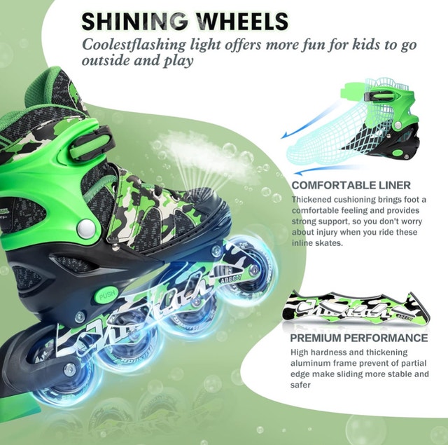 Brand New Kuxuan Adjustable Inline Skates - Green/Black - photo 3
