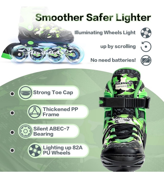 Brand New Kuxuan Adjustable Inline Skates - Green/Black - photo 4