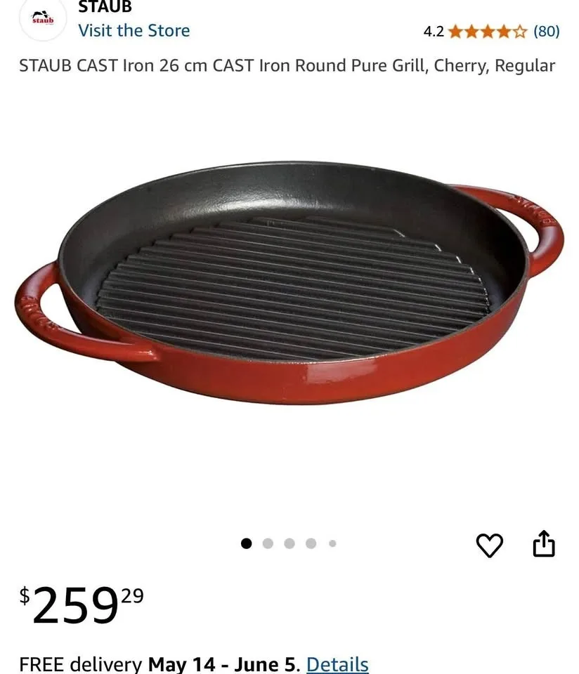 STAUB Enamel Cast Iron Grill Pure Pan 26cm