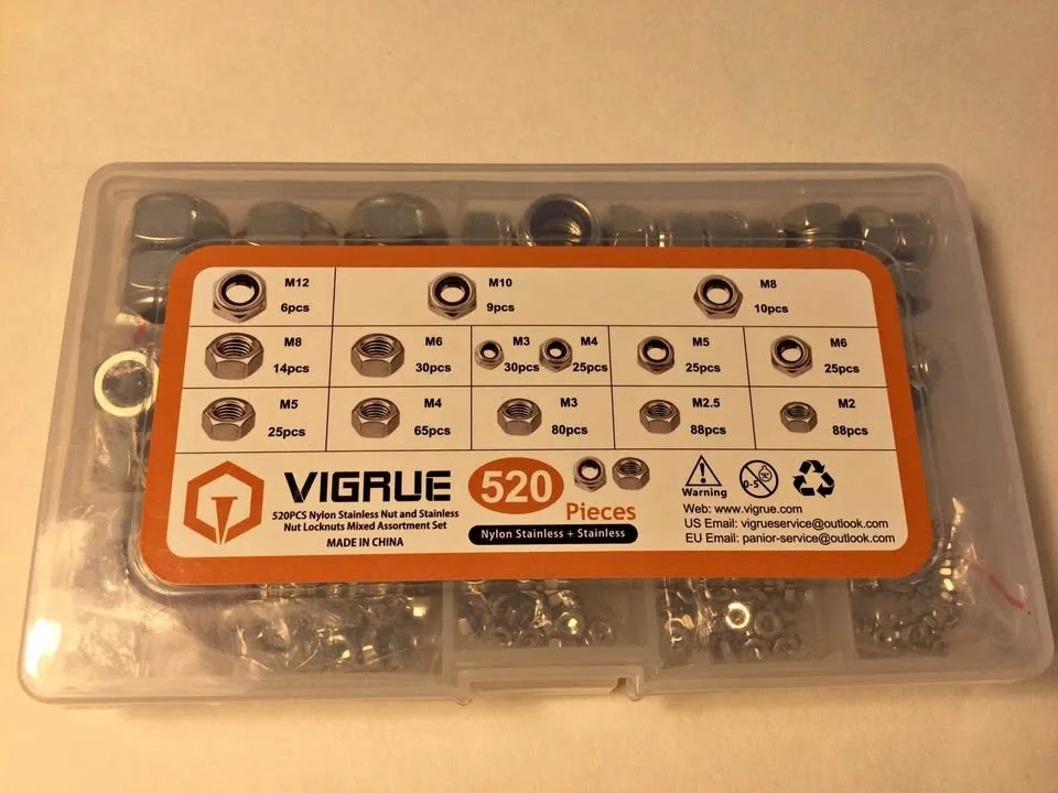 VIGRUE Metric 520pcs Hex Lock Nuts Nylon Insert