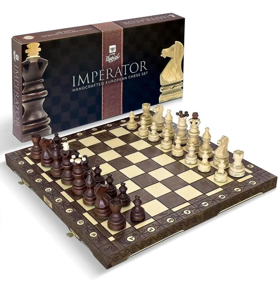 Handmade European Wooden Chess Set with Storage