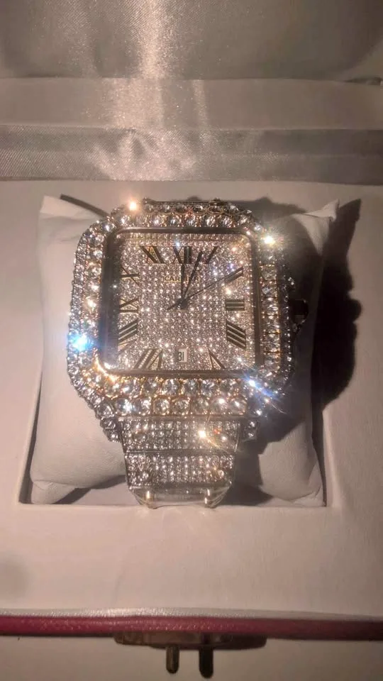 2 TONED ROMAN NUMERAL ICED OUT WATCH