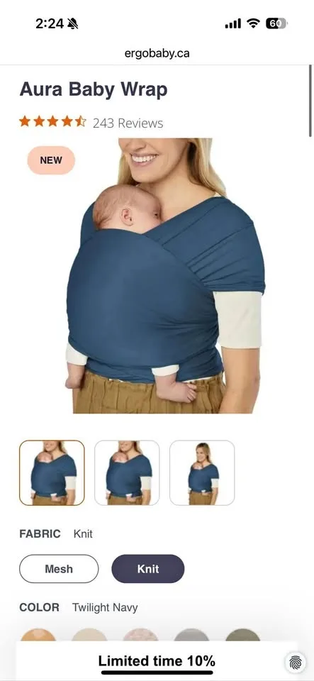 Ergobaby Aura Baby Wrap Knit Navy Blue