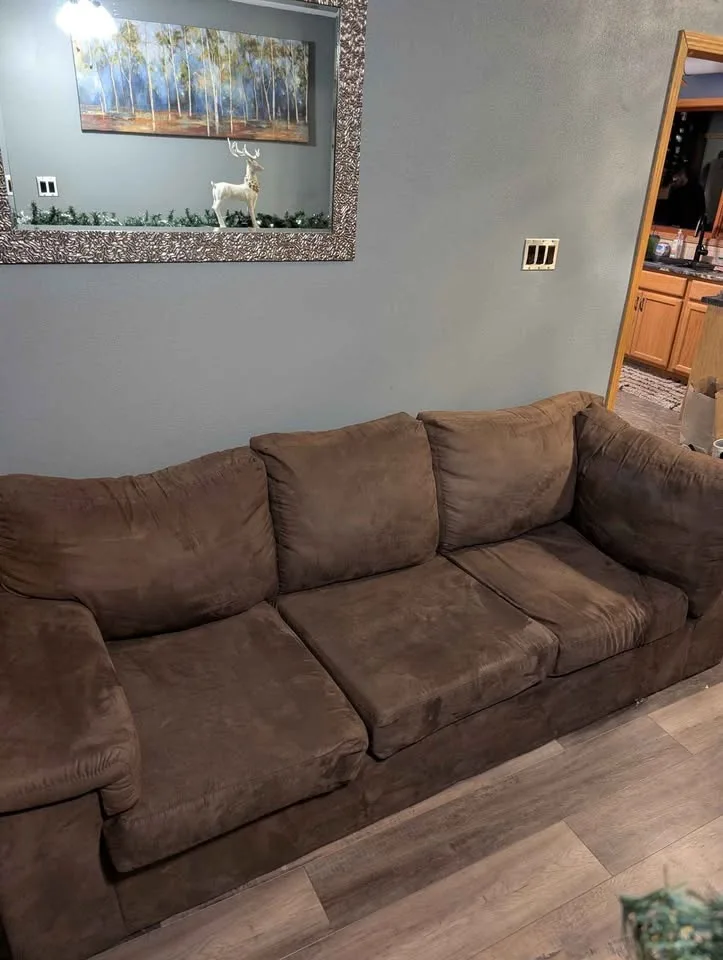Brown Microfiber 3-Seat Sofa – Clean & Comfy