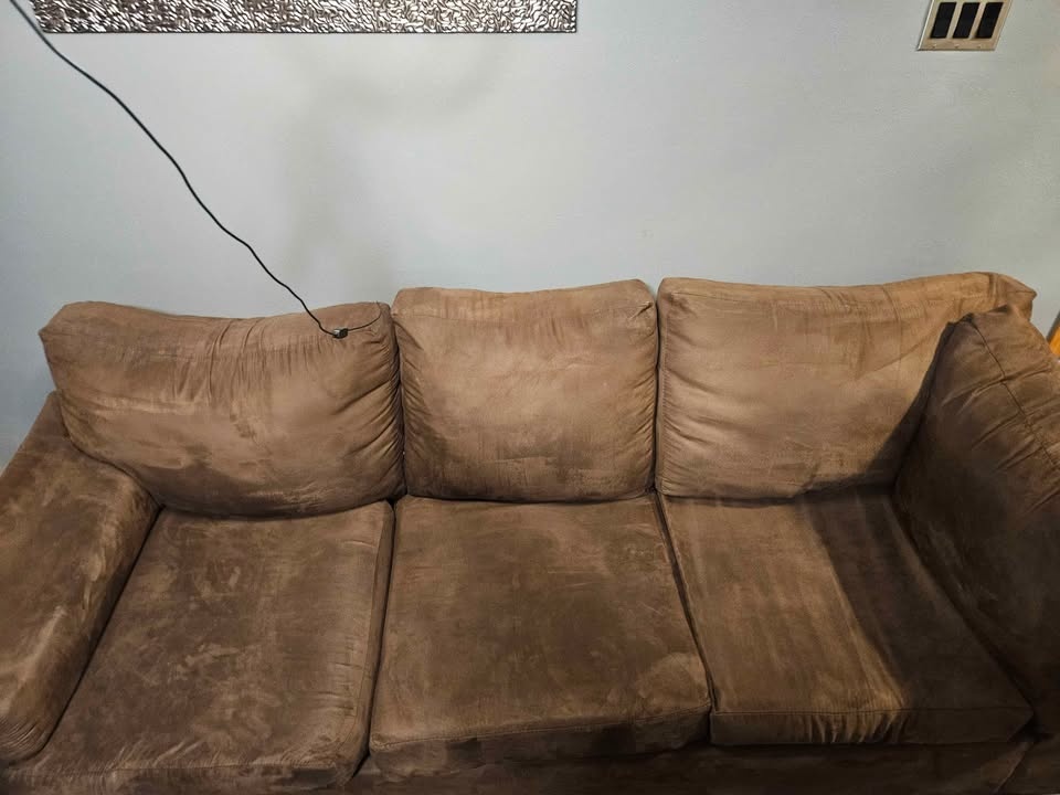 Brown Microfiber 3-Seat Sofa – Clean & Comfy - photo 2