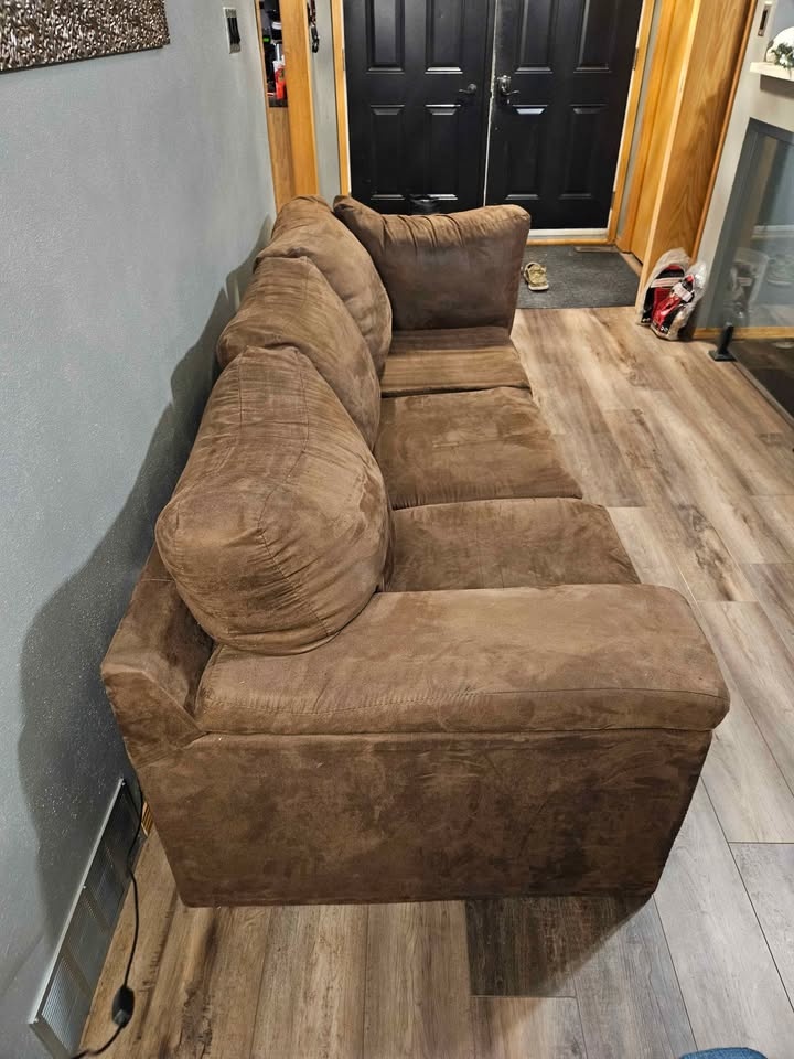Brown Microfiber 3-Seat Sofa – Clean & Comfy - photo 3