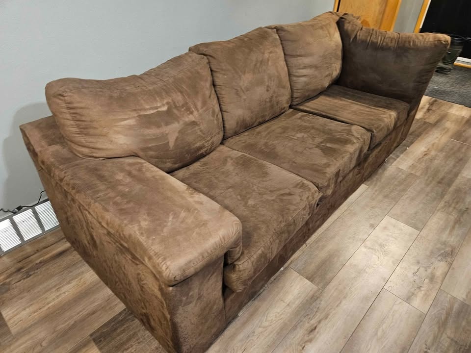 Brown Microfiber 3-Seat Sofa – Clean & Comfy - photo 4