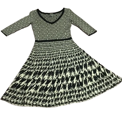 TAYLOR HOUNDSTOOTH Black & White Fit & Flare Dress SIZE S