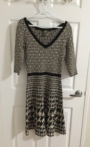 TAYLOR HOUNDSTOOTH Black & White Fit & Flare Dress SIZE S - photo 2