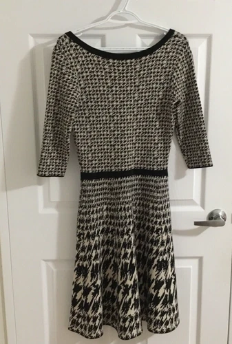 TAYLOR HOUNDSTOOTH Black & White Fit & Flare Dress SIZE S - photo 3
