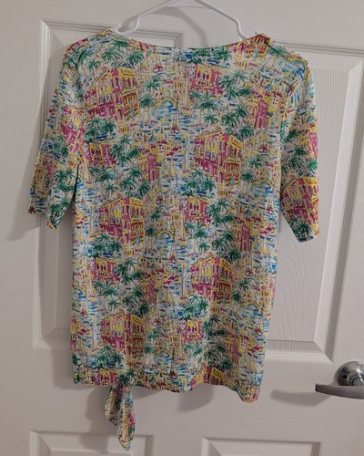 TALBOTS Sweater Palm Trees Cityscape Sailboats Size S - photo 2