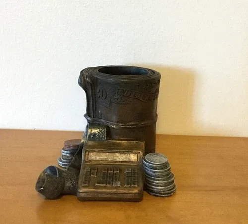 RARE VINTAGE BANK CALCULATOR COINS & ROLL of DOLLARS