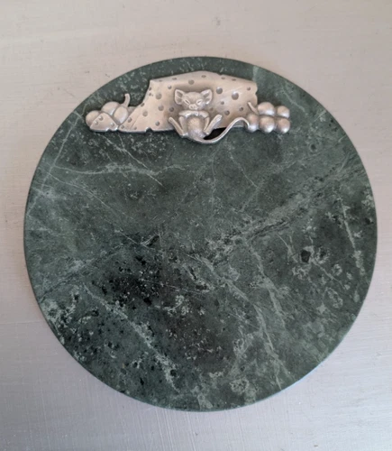 Green Marble Cheese Board, mouse sleeping on cheese 8"
