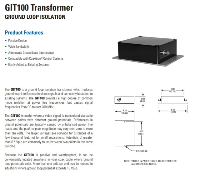 Pelco GIT100 Ground Isolation Transformer – $50
