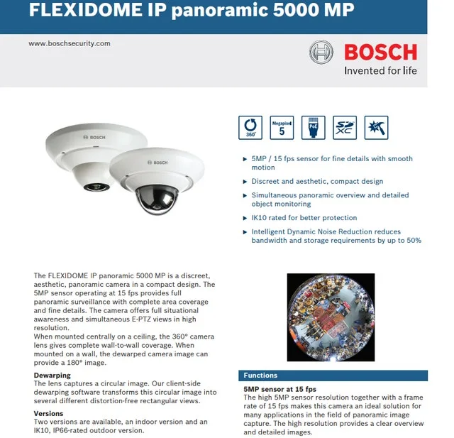 Bosch Flexidome IP Panoramic 5000 5MP IN-W – $800