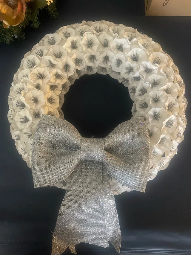 Floral white Christmas Wreath- 24”