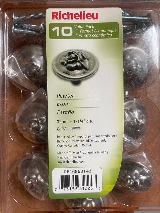 Richelieu door cabinet knobs pewter finish - 20 pcs New - photo 2