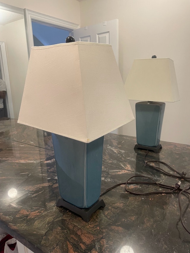 table lamp ceramic blue with beige shade