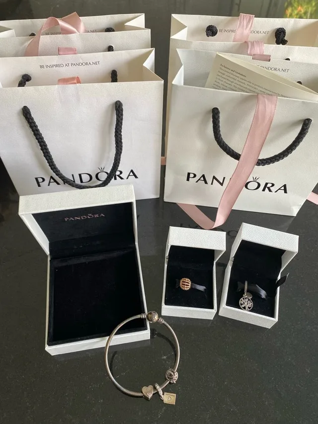 Pandora Bracelet and Charms with boxes and gift bags