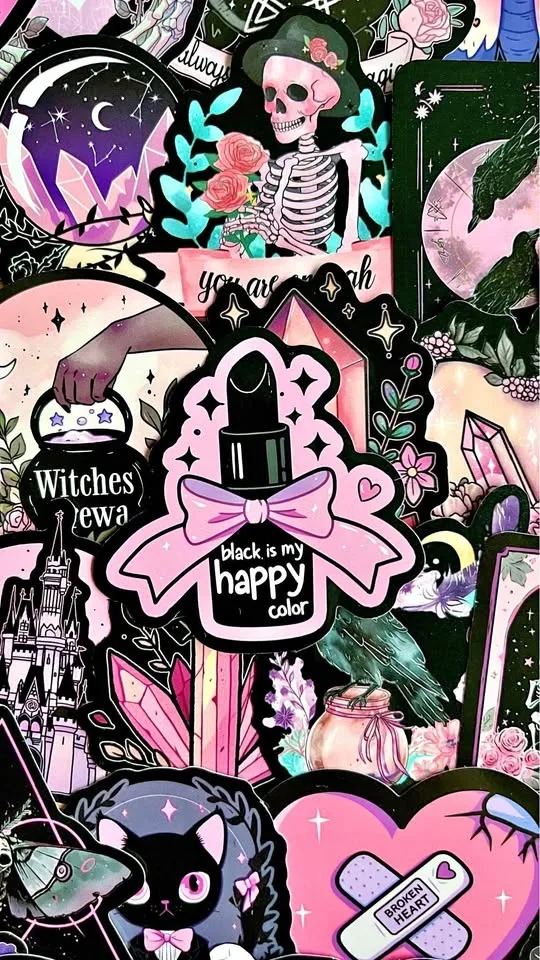 Pack of 50 Black Pink Goth Queen Stickers