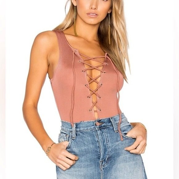 Revolve Tularosa Nile Bodysuit Lace Up Tie Front Blush Pink XS - photo 3