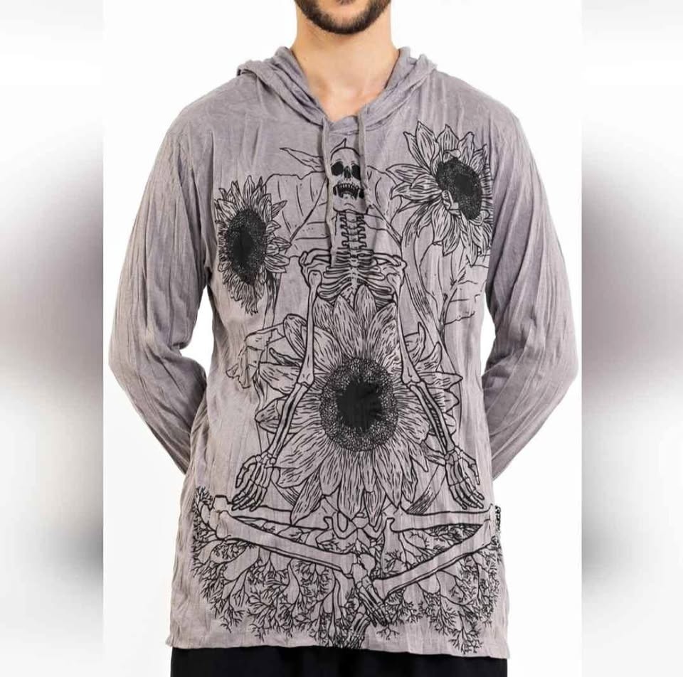 Skeleton sunflower yoga Sure Design hooded shirt Small
