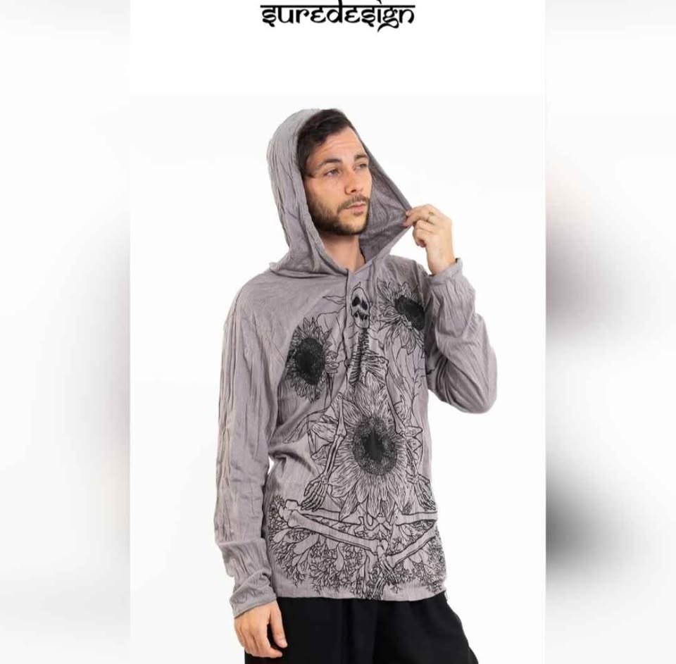 Skeleton sunflower yoga Sure Design hooded shirt Small - photo 2