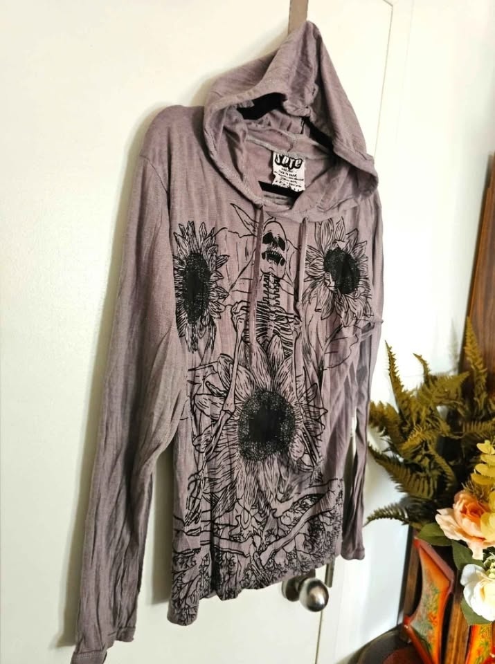 Skeleton sunflower yoga Sure Design hooded shirt Small - photo 5