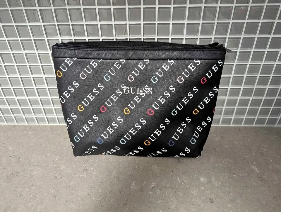 GUESS Women's Alastair Black Rainbow Logo Zip Clutch Bag