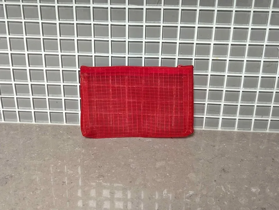 Red See-Through Fabric - Zippered Pouch / Organizer Bag