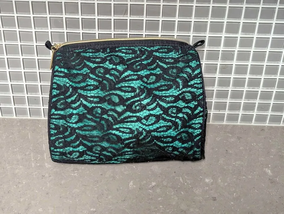 Stylish Teal & Black Lace Cosmetic Bag / Pouch