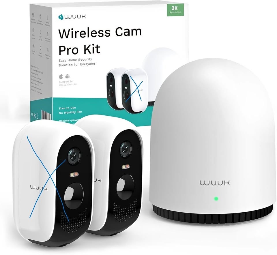 WUUK 2K Security Camera Wireless Outdoor System, 1-Cams Kit