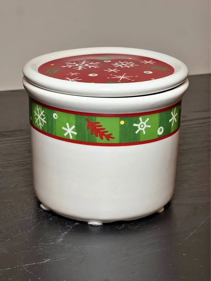 Longaberger Snowflake 1 PINT CROCK w Coaster LID
