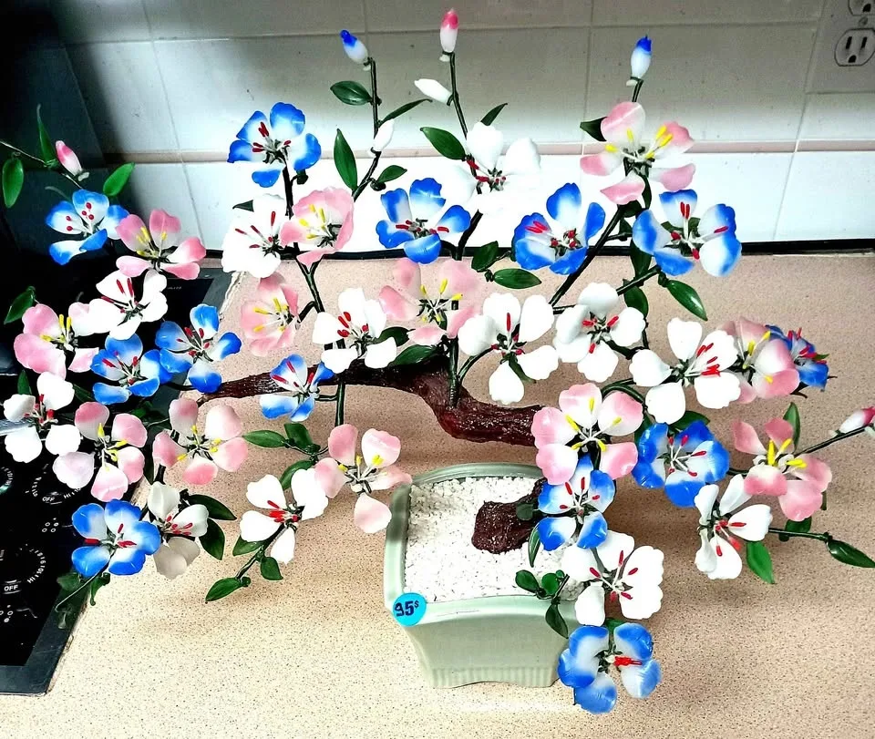 Antique Tricolour Glass Bonsai Jade Tree - $75