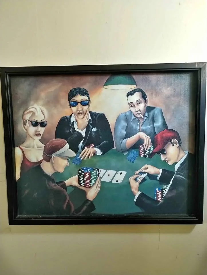 An artistic image of 5 players vintage wallart. 31"by 25" only $