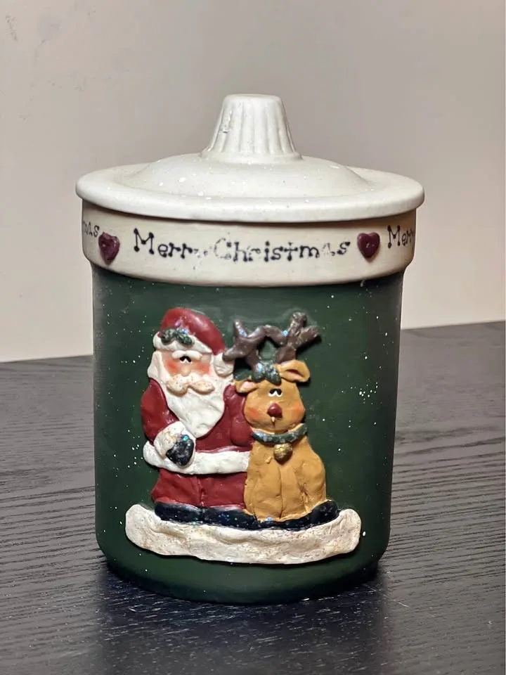 Vintage 1998 Crazy Mountain Christmas candle crock