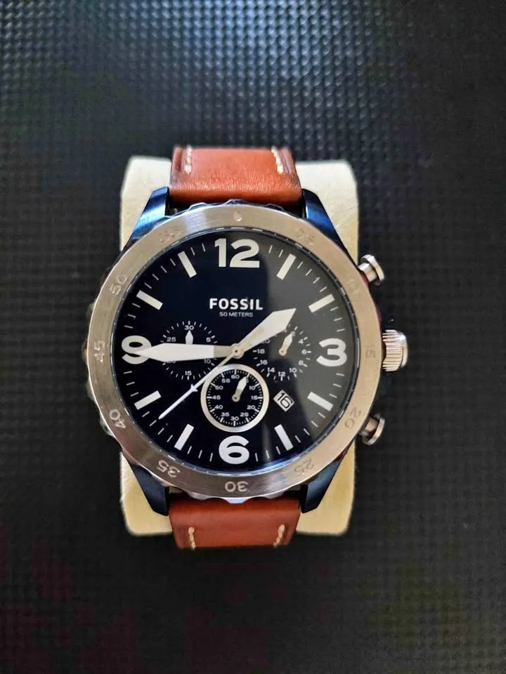 Fossil Nate Oversized Chronograph Brown Leather Watch